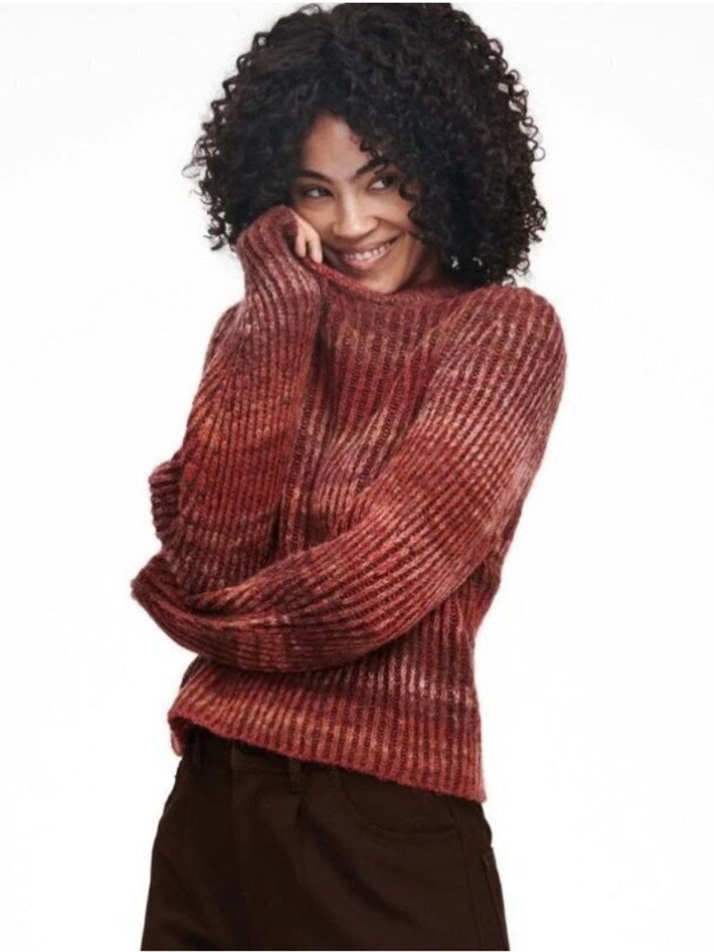 Naadam Women’s Cozy Ribbed Crewneck wool alpaca Sweater Red Multi medium Fall